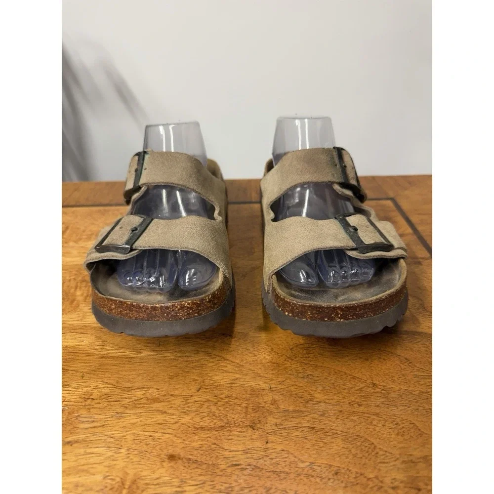 BIRKENSTOCK BETULA Men's 10 43‎ Arizona Sandals Two-Strap Taupe Suede Leather